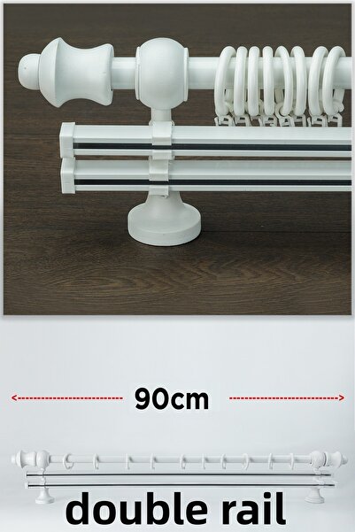 wenthi Suport pentru perdele din lemn alb rustic cu două șine Venti 90 Cm