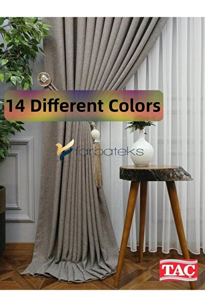 farbateks Light Grey Linen Background Curtain 1E3 Draped Pleated Background C...