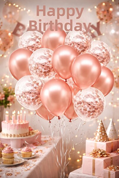 BeySüS مجموعة بالونات شفافة باللون الذهبي الوردي - مخلب