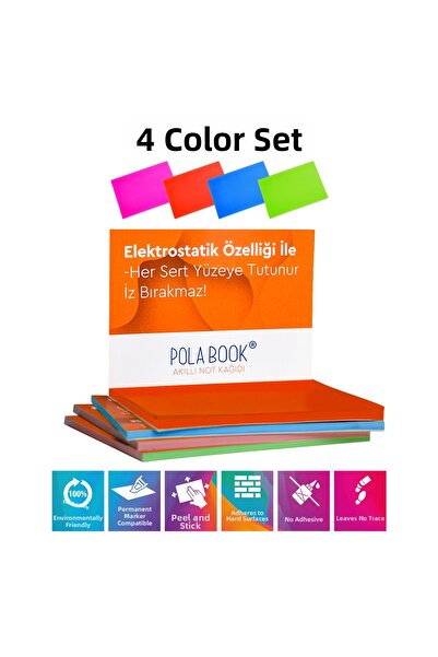 POLABOOK Smart Note Paper 7X10 cm 50 Sheets - Non-Adhesive Post-It - 4 Pieces...