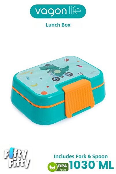 Vagonlife 1030 ml Single Layer 4 Compartment Children's Lunch Box with Fork /...