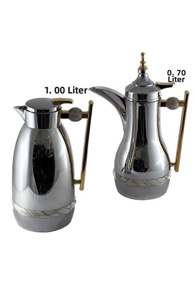 AVCI HOME MAKER 2 PIECES SET FLASK 0.7 LITRE AND 1 LITRE - SILVER AND GOLD
