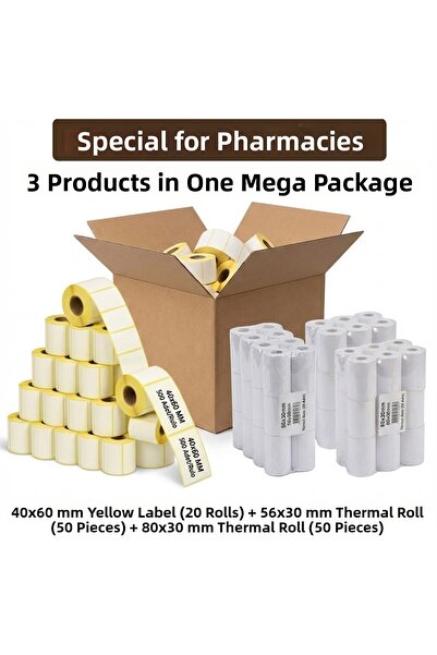 KHR *حزمة ضخمة* ملصق صيدلية - 40×60 مم 500 لفة شفافة 20 رول + 56×30 متر 50 قط...