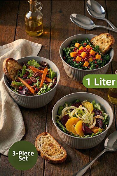 Vienev 3-Piece 1 Liter Plastic Mixing and Storage Bowl Set Gray