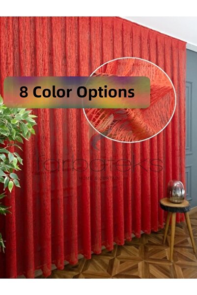 farbateks Κόκκινη κουρτίνα από τούλι με 2 στρώσεις πλισέ από σπασμένο γυαλί