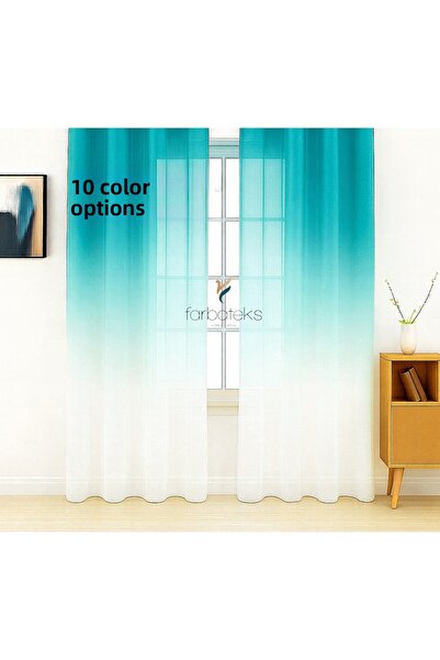 farbateks Perdele din tul verde petrol, cu gradient de culoare, cu 2 straturi...