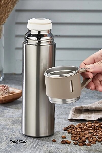 SEDEF SİLVER 304 Stainless Steel Vacuum Open Close Gasket Thermos Flask with ...
