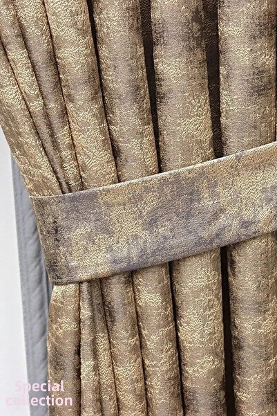 Emes New Season Pleated Background Curtain, Wrinkle-Free Dark Beige Royal Pat...