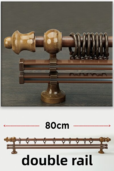 wenthi Suport pentru perdele din lemn de nuc maro închis rustic cu două șine ...