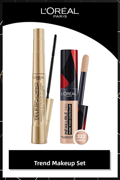 L'Oreal Paris ماسكارا تيليسكوبيك جولد بلاك + كونسيلر إنفايلبل قابل للتطبيق عل...
