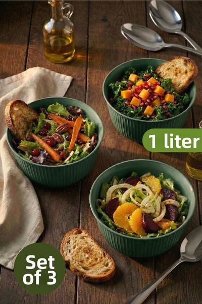 Vienev 3-Piece 1 Liter Plastic Mixing and Storage Bowl Set Green