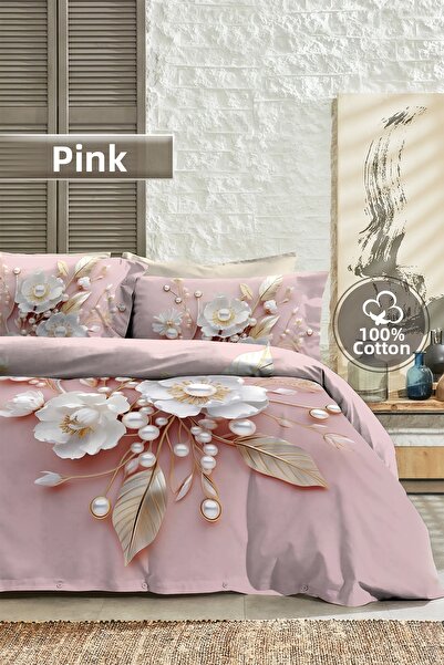 MonoHome 100% Cotton Percale King Size Duvet Cover Set 5D Digital Pink Pearls...