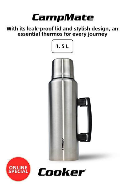 Cooker ترمس CKR2084 سعة 1.5 لتر بطبقة مزدوجة فضي يحافظ على الحرارة لمدة 24 سا...