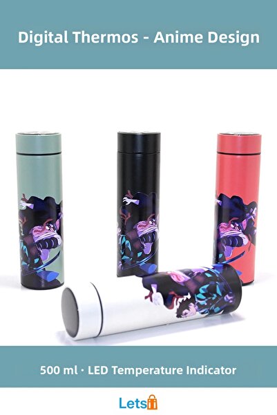 Letsii ترمس ستانلس ستيل مطبوع بشاشة رقمية من انيمي 500 مل
