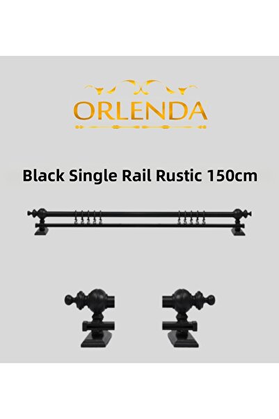 Orlenda Μαύρη Ξύλινη Ρουστίκ Κουρτίνα - Μονόσιδη Ρουστίκ Σωλήνας 150 εκ