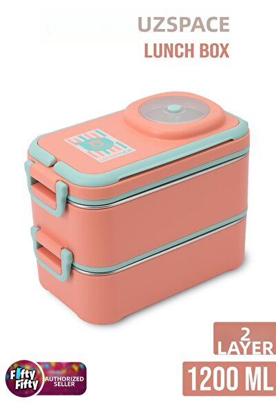 Uzspace 1200 ml Two Layers Four Compartments Stainless Steel Lunch Box New Ge...