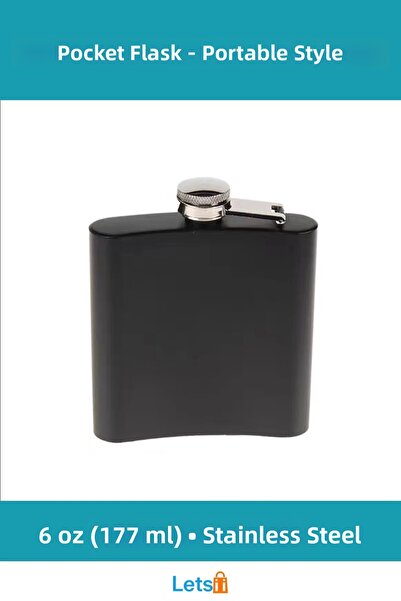 Letsii قارورة كونياك جيبية من الفولاذ المقاوم للصدأ سعة 6 أونصات باللون الأسود