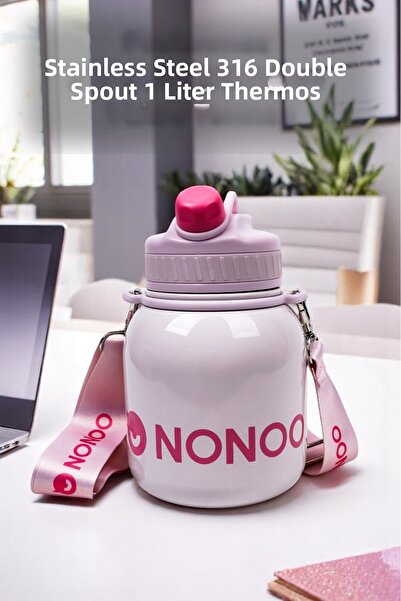 Sevinse Home ترمس وردي من الفولاذ 316 سعة 1 لتر من نونو - طبقة عازلة مزدوجة، ...