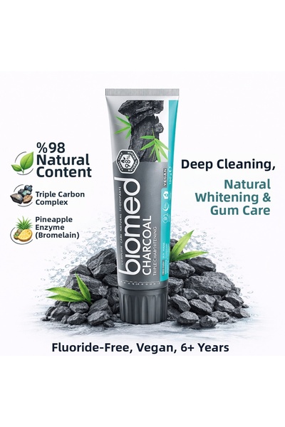 Biomed Charcoal Toothpaste – Fluoride-Free, Vegan, Natural Whitening, Ages 6+