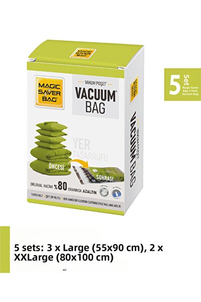 Magic Saver Bag Set de 5 pungi pentru vidare (3 L, 2 XXL)