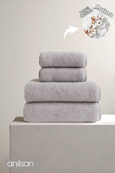 Anılsan Set de 4 prosoape gri 100% bumbac - 2 prosoape de mână 50x90 și 2 pro...