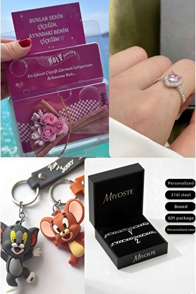 Miyoste Floare în oglindă, mini buchet, breloc Tom și Jerry, brățară cu liter...