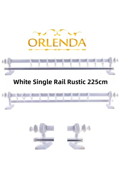 Orlenda Suport pentru perdele rustic din aluminiu cu cap din lemn alb, șină s...