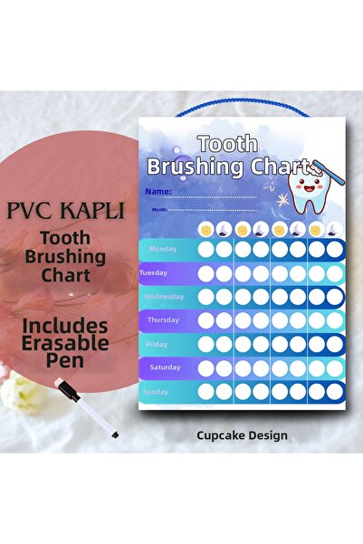 Kozalak Tasarım Tooth Brushing Chart Write-Erase Table Pvc Coated Durable Wri...