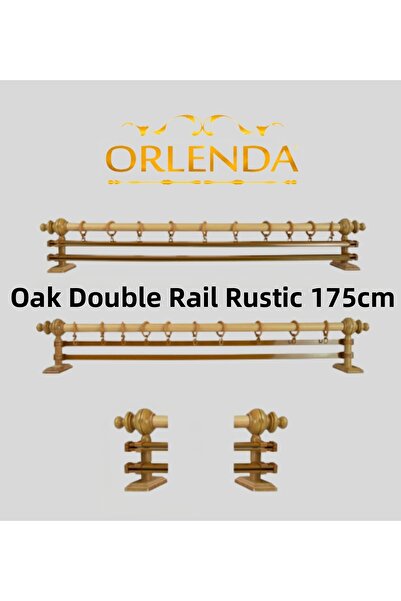 Orlenda Ρουστίκ κρεμάστρα κουρτινών από αλουμίνιο με ξύλινη κεφαλή διπλή ράγα...