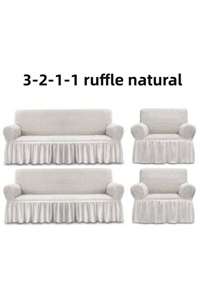 ARTUÇ Bürümcük Pamukluk (3-2-1-1) Sofa Slipcover Set with Skirt (Natural Rank)