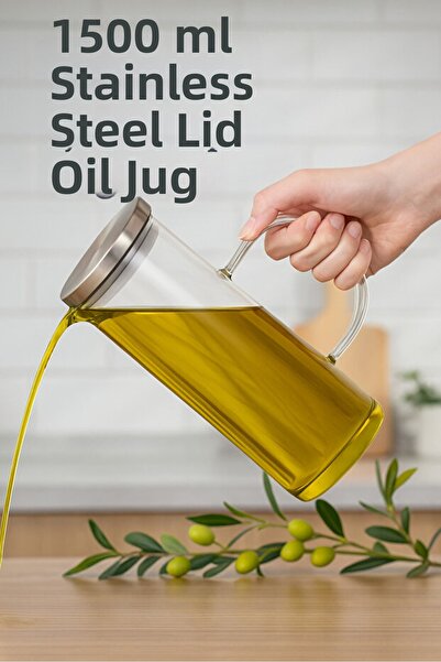 Homerest 1500ml Vacuum Borosilicate Glass Oil Pot Vinegar Pot with Steel Lid,...