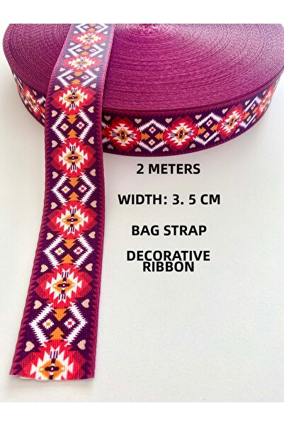 seyranat 2 метра лилава лента с етнически мотиви, ширина 3,5 см, за чанта, др...