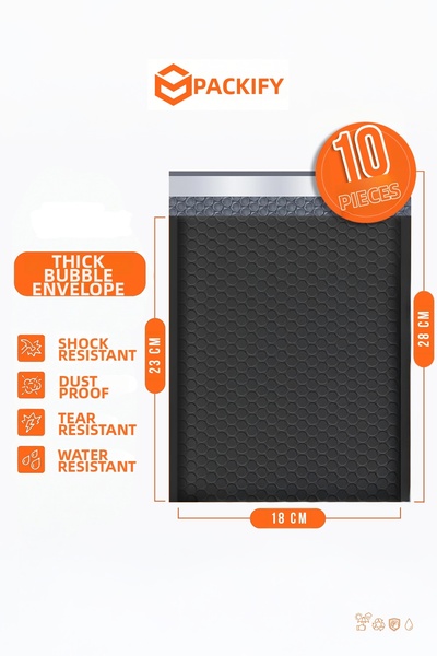 Packify 10Pcs 18X23Cm Black Extra Thick Bubble Mailer Waterproof Adhesive Shi...