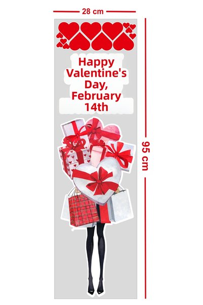 MIGNATIS Romantic February 14Th Sticker with Gift and Heart Design - Valentine's Day Glass Door Showcase Shop Decoration