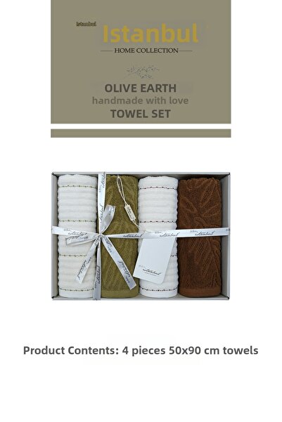 İyi Geceler İstanbul 100% Cotton Olive Earth 50X90 cm 4-Piece Towel Set