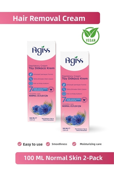 AGISS كريم إزالة الشعر للبشرة العادية 100 مل، عبوة من قطعتين