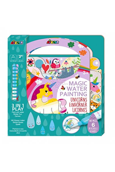 AVENİR Carte de pictat cu apa, stickere si jocuri, portabila - Unicorni