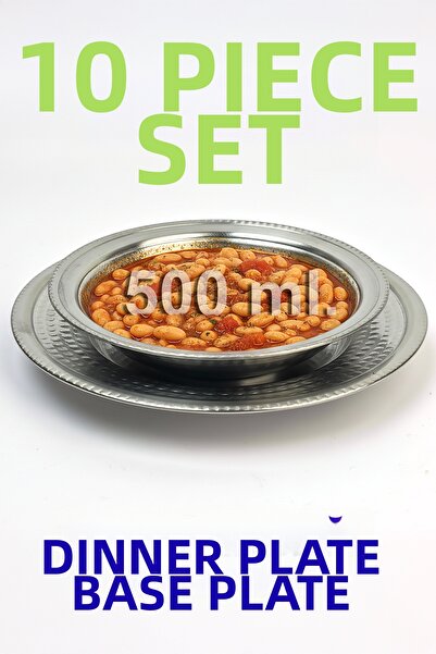 Binbir Trend Stainless Steel 2-Piece Dinner Plate Set - Restaurant Type Chrom...