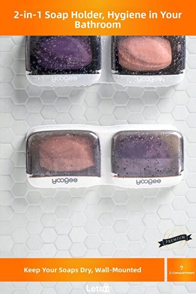 Letsii 2-Pack Abs Wall-Mounted Adhesive Bathroom Kitchen Soap Dish with Lid