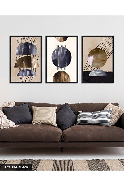 Evinemoda Poster circular și liniar 3 piese Tablo înrămat în lemn ACT