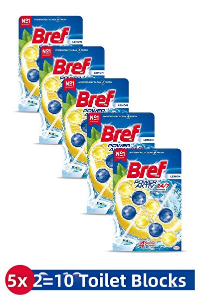 Bref Set de 5 bucăți Power Aktiv Solid pentru toaletă, culoarea lămâie, dublu