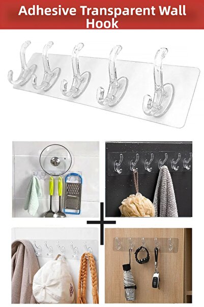 CMT Adhesive Transparent Wall Hanger Bathroom Kitchen Organizer Practical Hanger