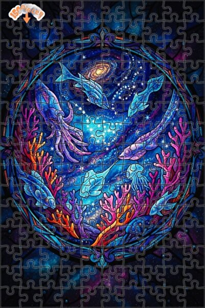 Teona Ahşap لغز خشبي بمظهر الزجاج الملون يصور مخلوقات البحر الفلكية 150 قطعة ...