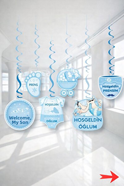 Baloncu Dede Welcome My Son Ceiling Pendant Set 15 cm Double Sided Printed Ba...