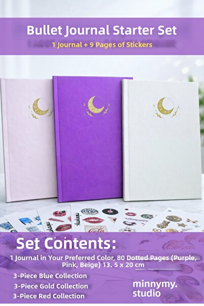 Minnymy Hardcover Dotted Notebook and 9-Piece Collection Sticker Set – Bullet...