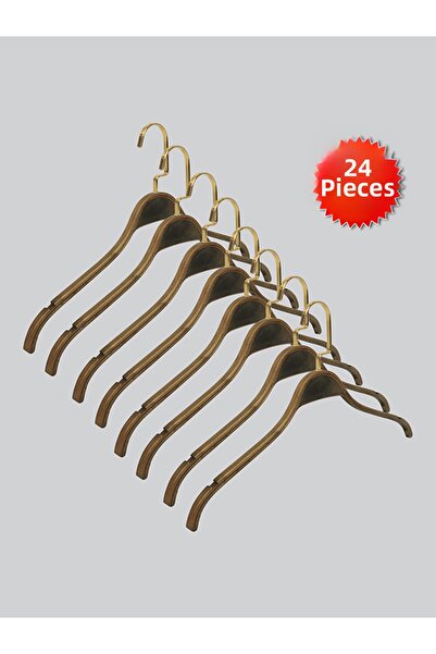 NYN Wooden Nickel Hooked Natural Color Stylish Wooden Hanger 24 Pieces (Shirt...
