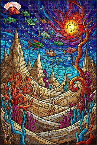 Teona Ahşap لغز خشبي فني ملون من الفسيفساء تحت البحر، لغز خشبي بإطار مزدوج ال...