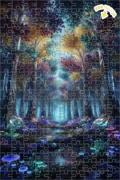 Teona Ahşap لوحة زيتية لفطر الكريستال السحري في الغابة، لغز خشبي بإطار مزدوج ...