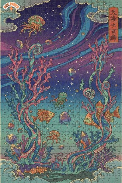 Teona Ahşap لغز خشبي بمظهر لوحة زيتية لحيوانات المحيط السحرية 500 قطعة 50×30