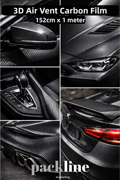 Packline Marketing 3D Black Carbon Fiber Finish Foil with Air Release 152cm X 1m